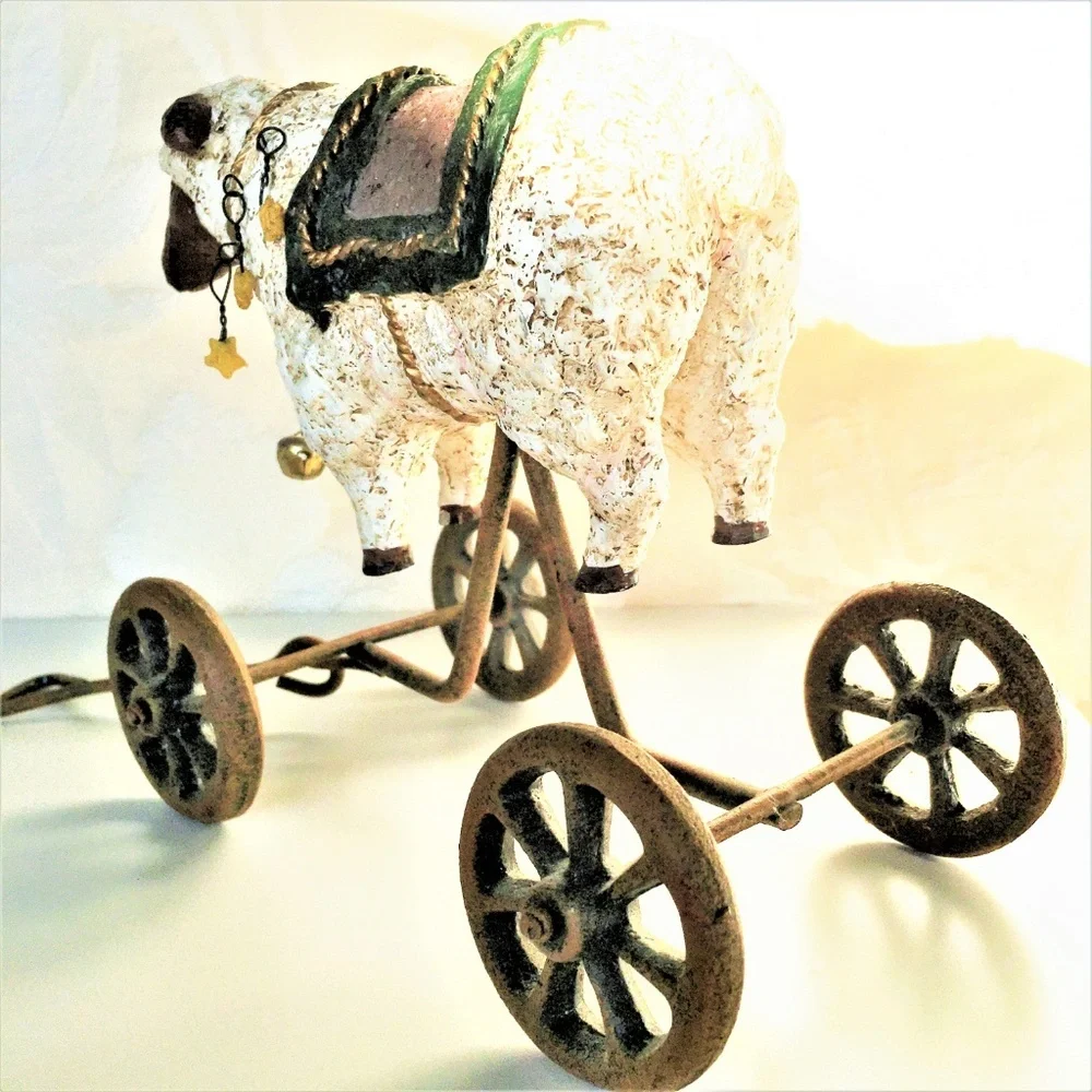 ROCKING Sheep ART FIGURINE  on Rolling Wheels